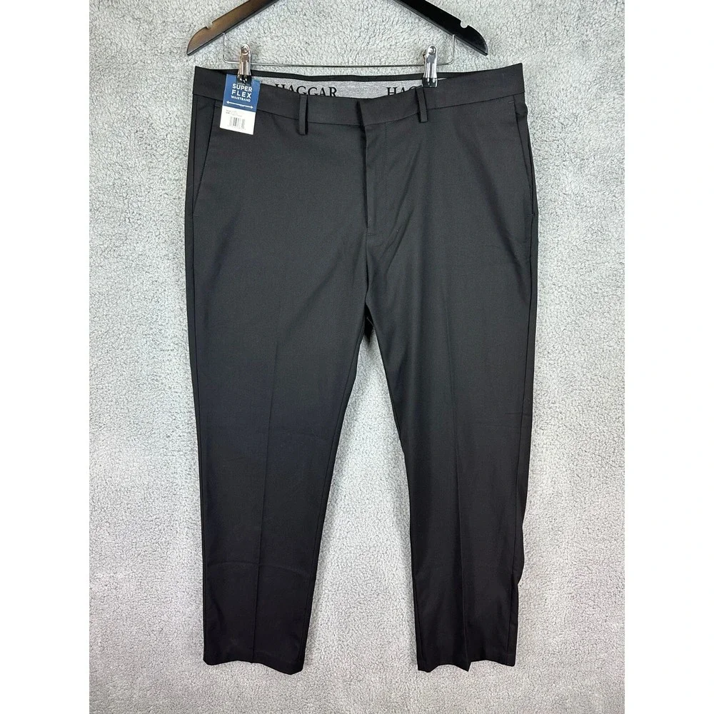 Haggar Pants Men's 38X30 Black Superflex Waistband Ultimate Travel Pants New